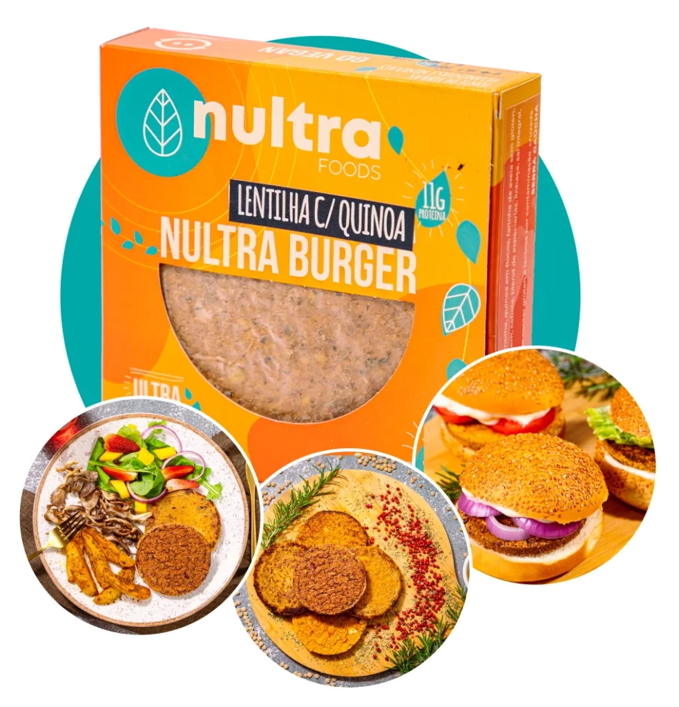 Nultra Foods: Alimentos congelados à base de plantas. Alimentos veganos. Hamburguer vegano.